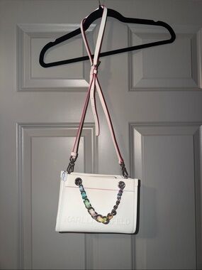 Karl Lagerfeld White Crossbody with Multicolor Chain
